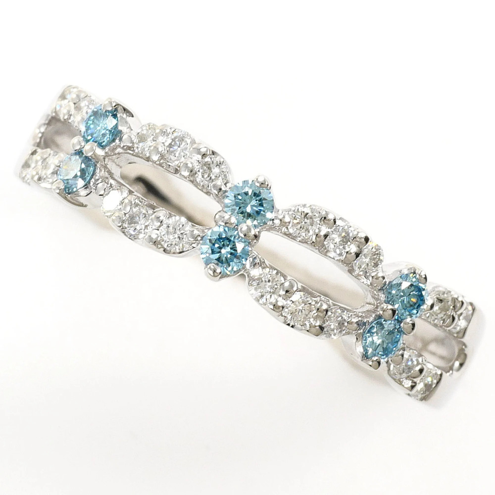 PT900 Platinum Ring, 1 piece, Blue Diamond 0.14ct, 0.20ct, Total Weight 4.7g,...
